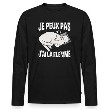 Je Peux Pas J'Ai La Flemme Chat Sieste - T-shirt manches longues Premium bio Homme - noir - Devant - Nico (187cm)
