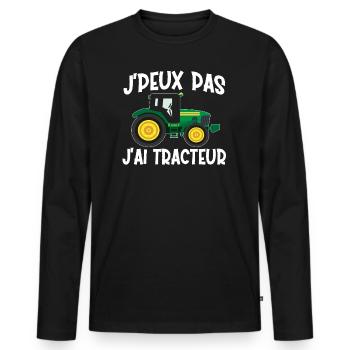 Je Peux Pas J'Ai Tracteur - T-shirt manches longues Premium bio Homme - noir - Devant - Nico (187cm)