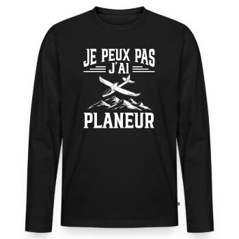 Je Peux Pas J'Ai Planeur - T-shirt manches longues Premium bio Homme - noir - Devant - Nico (187cm)