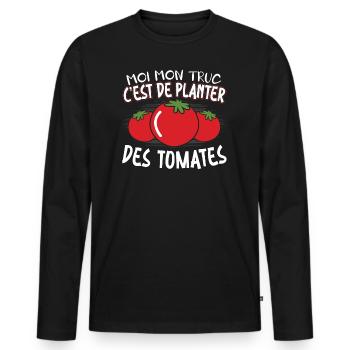 Moi Mon Truc C'est De Planter Des Tomates - T-shirt manches longues Premium bio Homme - noir - Devant - Nico (187cm)