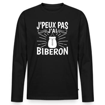 Je Peux Pas J'Ai Biberon - T-shirt manches longues Premium bio Homme - noir - Devant - Nico (187cm)