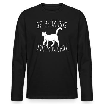 Je Peux Pas J'Ai Mon Chat - T-shirt manches longues Premium bio Homme - noir - Devant - Nico (187cm)