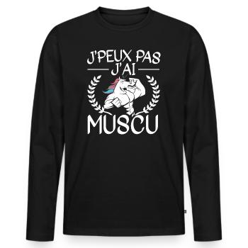 Je Peux Pas J'Ai Muscu Licorne - T-shirt manches longues Premium bio Homme - noir - Devant - Nico (187cm)