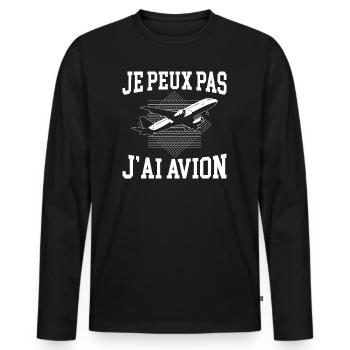 Je Peux Pas J'Ai Avion - T-shirt manches longues Premium bio Homme - noir - Devant - Nico (187cm)
