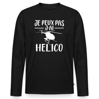 Je Peux Pas J'Ai Helico - T-shirt manches longues Premium bio Homme - noir - Devant - Nico (187cm)