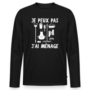 Je Peux Pas J'Ai Ménage - T-shirt manches longues Premium bio Homme - noir - Devant - Nico (187cm)