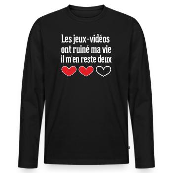 Jeux-Vidéos Ont Ruine Ma Vie IL M'en Reste Deux - T-shirt manches longues Premium bio Homme - noir - Devant - Nico (187cm)