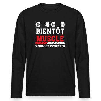 Bientôt Musclé Veuillez Patienter - T-shirt manches longues Premium bio Homme - noir - Devant - Nico (187cm)