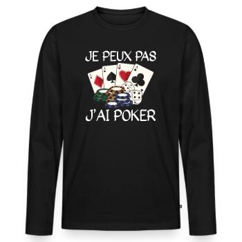 Ich kann nicht, ich hab Poker - Männer Premium Bio Langarmshirt - Schwarz - Vorne - Nico (187cm)
