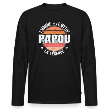 Papou L'Homme Le Mythe La Légende - T-shirt manches longues Premium bio Homme - noir - Devant - Nico (187cm)