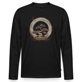 Japanischer Zen Enso Kreis mit Bonsai Baum - Männer Premium Bio Langarmshirt - Schwarz - Vorne - Nico (187cm)