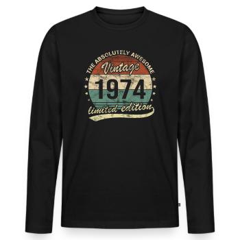 Awesome Since Vintage 1974 Retro Birthday Design - Men's Premium Organic Long Sleeve Shirt - black - Front - Nico (187cm)