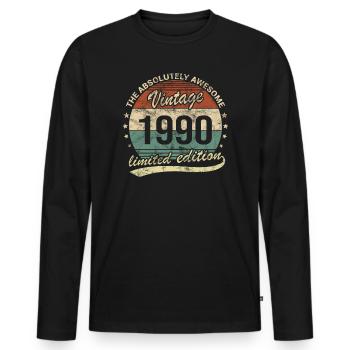 Awesome Since Vintage 1990 Retro Birthday Design - Men's Premium Organic Long Sleeve Shirt - black - Front - Nico (187cm)