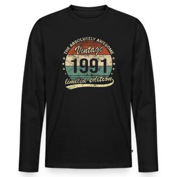 Awesome Since Vintage 1991 Retro Birthday Design - Men's Premium Organic Long Sleeve Shirt - black - Front - Nico (187cm)