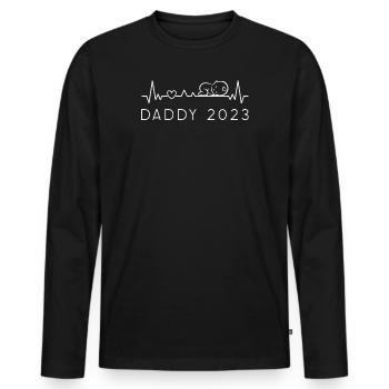 Papa 2023 Annonce de bébé Heartbeat pour papa - T-shirt manches longues Premium bio Homme - noir - Devant - Nico (187cm)