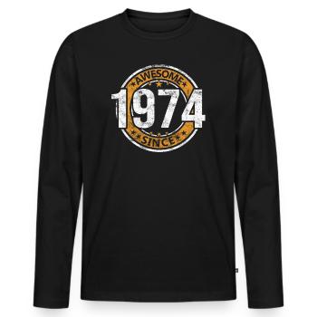 Awesome Since 1974 Retro Vintage Birthday - Men's Premium Organic Long Sleeve Shirt - black - Front - Nico (187cm)