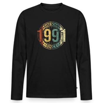 Génial depuis 1991 Retro Vintage Birthday - T-shirt manches longues Premium bio Homme - noir - Devant - Nico (187cm)