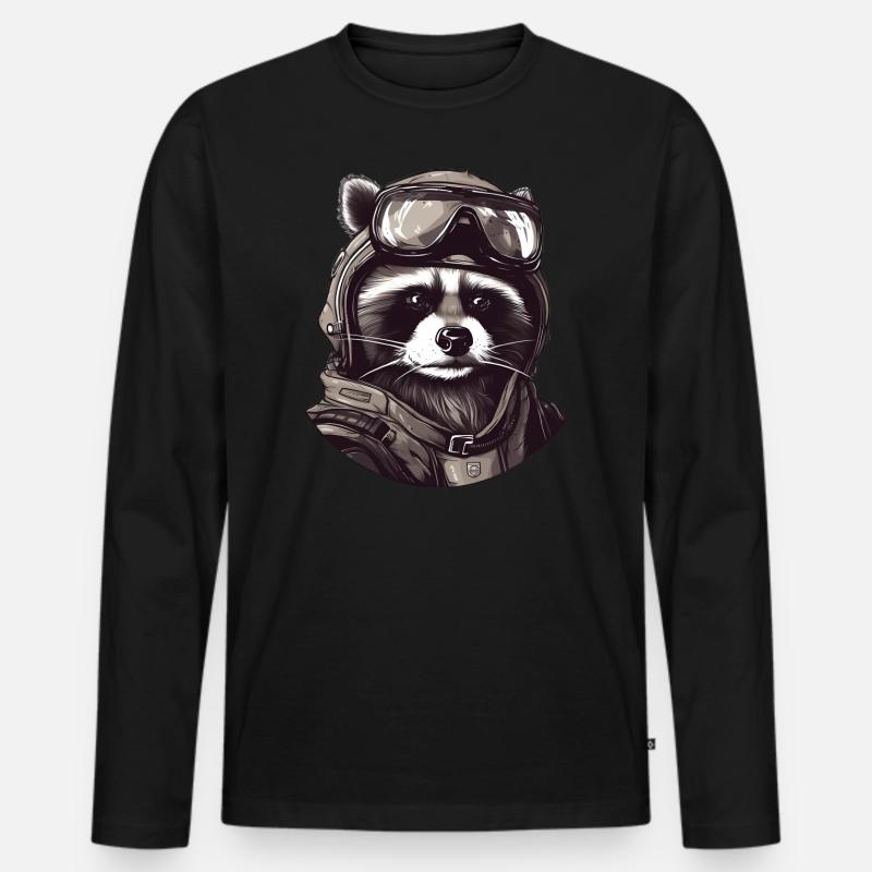 Waschbär Pilot - Männer Premium Bio Langarmshirt - Schwarz
