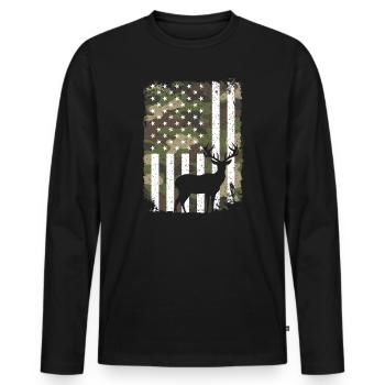 Cerf cerf sur camouflage drapeau américain pour chasseur de cerf - T-shirt manches longues Premium bio Homme - noir - Devant - Nico (187cm)