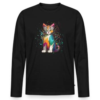 Chat coloré Art coloré pour les amoureux des chats - T-shirt manches longues Premium bio Homme - noir - Devant - Nico (187cm)