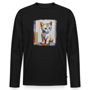 Chaton coloré Art de l’aquarelle pour les amis chats - T-shirt manches longues Premium bio Homme - noir - Devant - Nico (187cm)