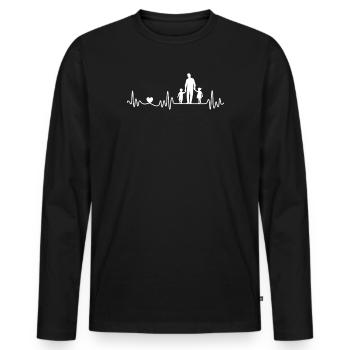 Papa Fils Fille Main dans la main Battement de cœur Fête des pères - T-shirt manches longues Premium bio Homme - noir - Devant - Nico (187cm)
