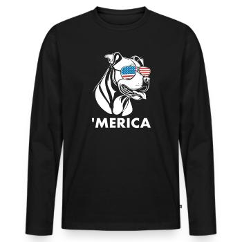 Pitbull Terrier mit Sonnenbrille 4. Juli Merica - Männer Premium Bio Langarmshirt - Schwarz - Vorne - Nico (187cm)
