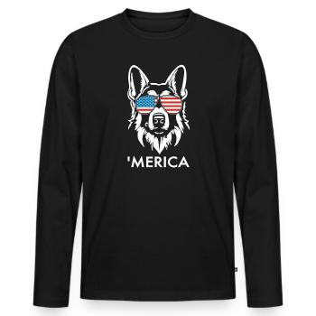 Deutsche Schäferhund Sonnenbrille 4. Juli Merica - Männer Premium Bio Langarmshirt - Schwarz - Vorne - Nico (187cm)