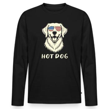 Golden Retriever mit Sonnenbrille 4. Juli Hotdog - Männer Premium Bio Langarmshirt - Schwarz - Vorne - Nico (187cm)