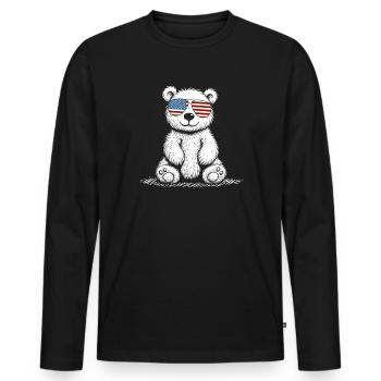 Funny teddy bear with US sunglasses - Men's Premium Organic Long Sleeve Shirt - black - Front - Nico (187cm)