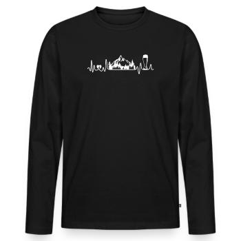 Battement de cœur des montagnes avec bière de blé et randonneur de cœur - T-shirt manches longues Premium bio Homme - noir - Devant - Nico (187cm)