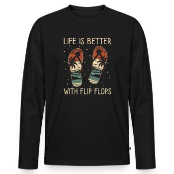 Das Leben Ist Besser Mit Flip Flops Sommer Vibes - Männer Premium Bio Langarmshirt - Schwarz - Vorne - Nico (187cm)
