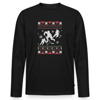 Eishockey Spieler Ugly Christmas | Hockey Geschenk - Männer Premium Bio Langarmshirt - Schwarz - Vorne - Nico (187cm)