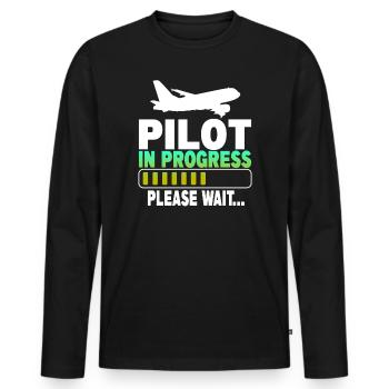 Pilot In Progress Please Wait - Men's Premium Organic Long Sleeve Shirt - black - Front - Nico (187cm)