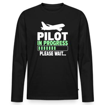 Pilot In Progress Please Wait - Men's Premium Organic Long Sleeve Shirt - black - Front - Nico (187cm)