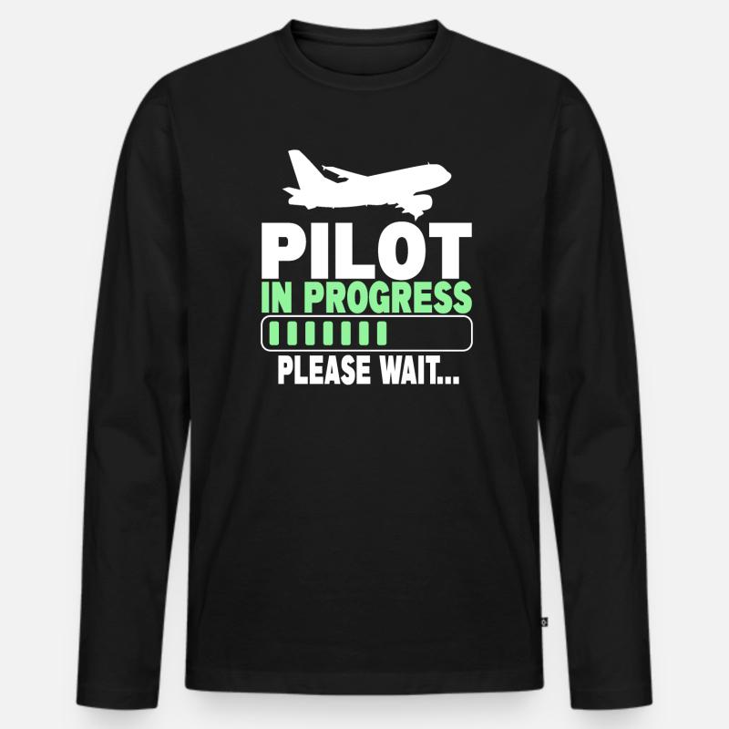 Pilot In Progress Please Wait - Männer Premium Bio Langarmshirt - Schwarz