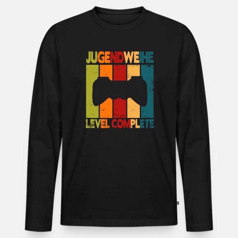 Jugendweihe Level Complete - Männer Premium Bio Langarmshirt - Schwarz