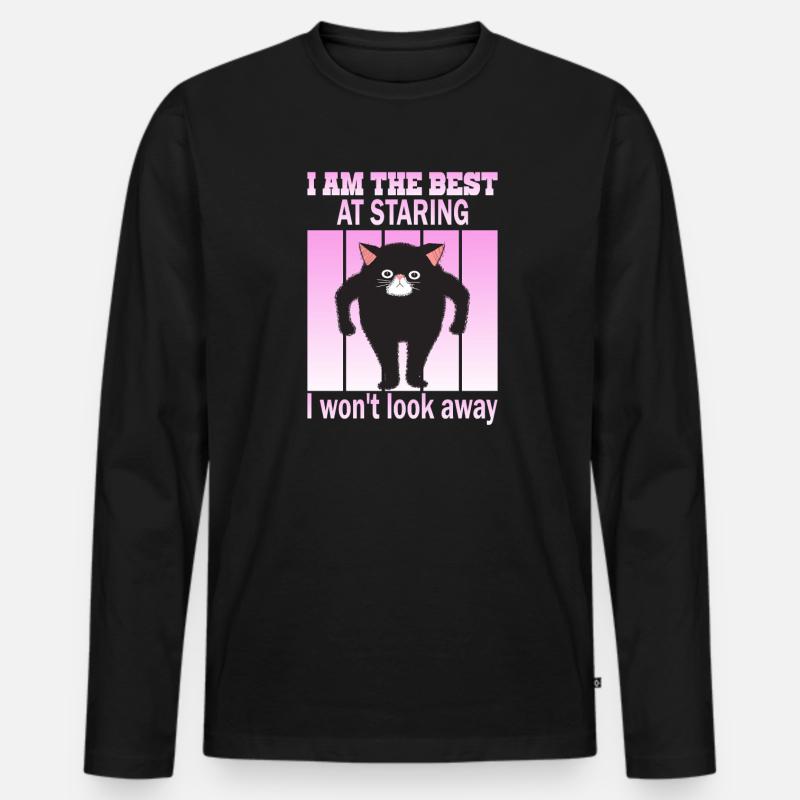Starrende Katze - Katzen Starren - Männer Premium Bio Langarmshirt - Schwarz