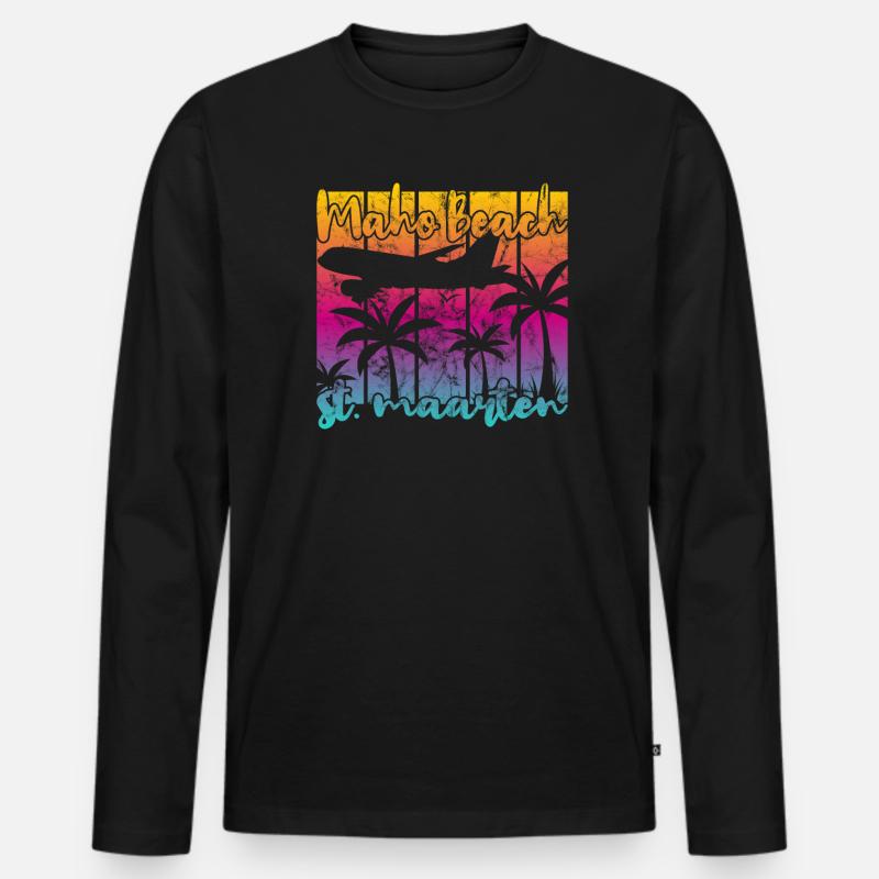 Maho Beach St. Maarten - Männer Premium Bio Langarmshirt - Schwarz
