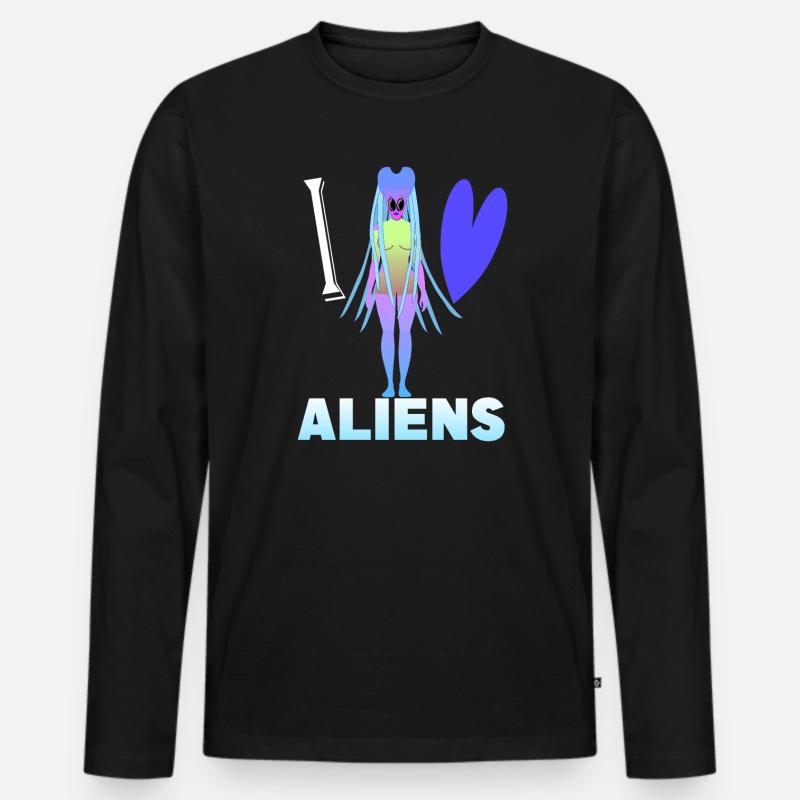 Ich liebe Aliens - Männer Premium Bio Langarmshirt - Schwarz