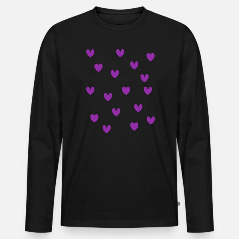 Lila Herzen - Männer Premium Bio Langarmshirt - Schwarz