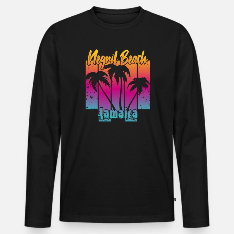Negril Beach Jamaica - Männer Premium Bio Langarmshirt - Schwarz