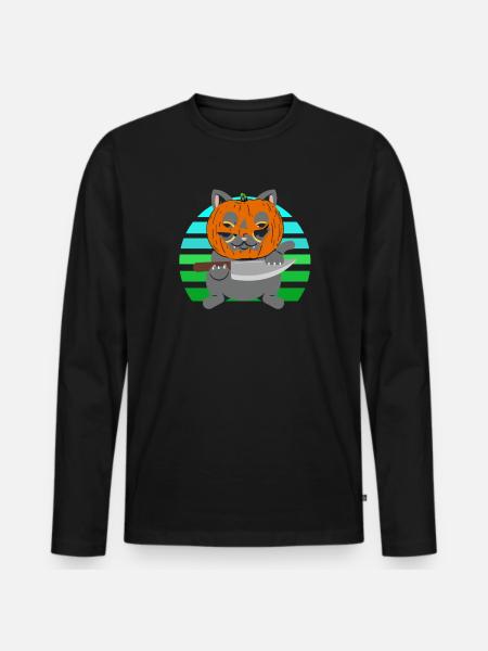 Halloween Cat Pumpkin Head - Men's Premium Organic Long Sleeve Shirt - black