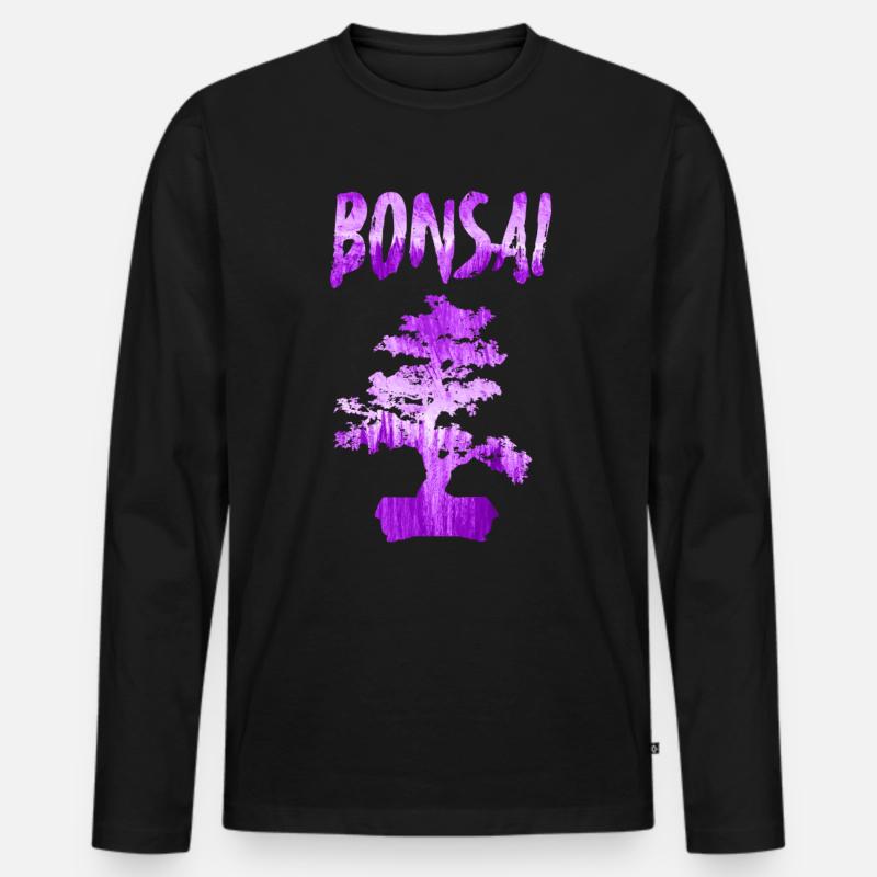 Bonsai violett - Männer Premium Bio Langarmshirt - Schwarz