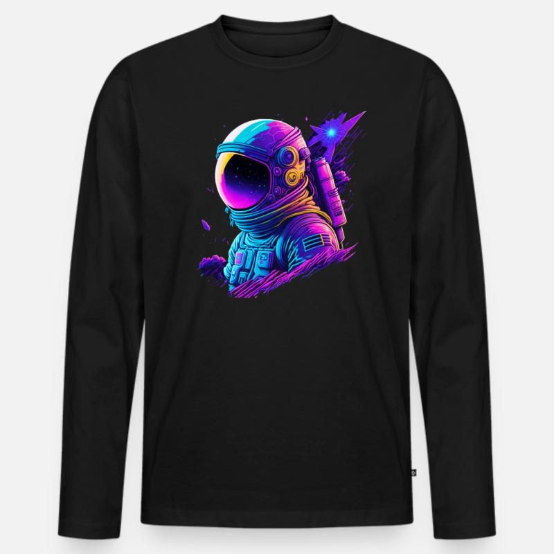 Synthwave Astronaut Space Explorer - Männer Premium Bio Langarmshirt - Schwarz