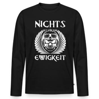 Nichts ist für die Ewigkeit - Männer Premium Bio Langarmshirt - Schwarz - Vorne - Nico (187cm)