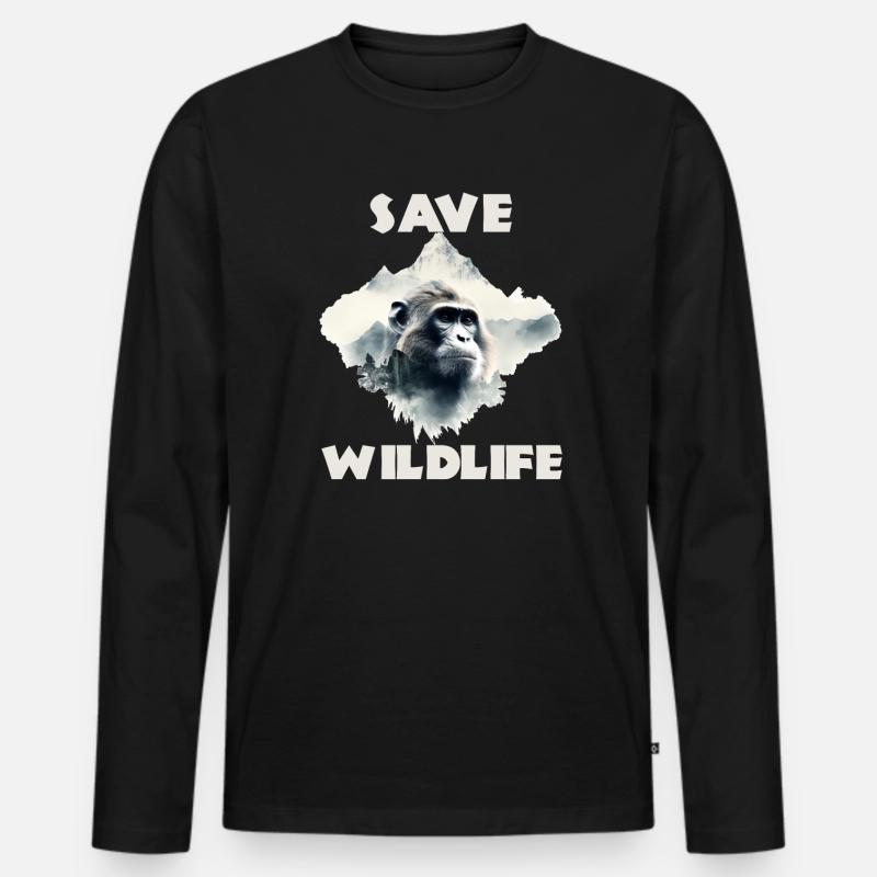Save wildlife Schimpanse - Männer Premium Bio Langarmshirt - Schwarz