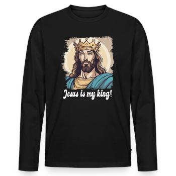 Jésus est mon roi Jésus Paroles - T-shirt manches longues Premium bio Homme - noir - Devant - Nico (187cm)