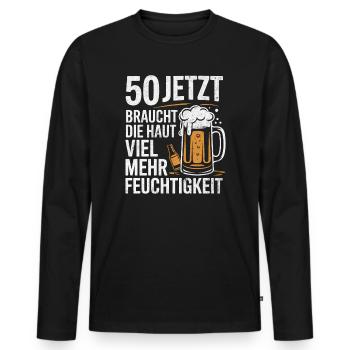 50 Jetzt braucht die Haut viel mehr Feuchtigkeit - Männer Premium Bio Langarmshirt - Schwarz - Vorne - Nico (187cm)
