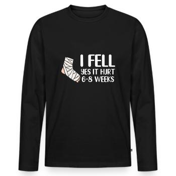 Gebrochenes Bein Spruch - Fraktur Gipsbein - Männer Premium Bio Langarmshirt - Schwarz - Vorne - Nico (187cm)
